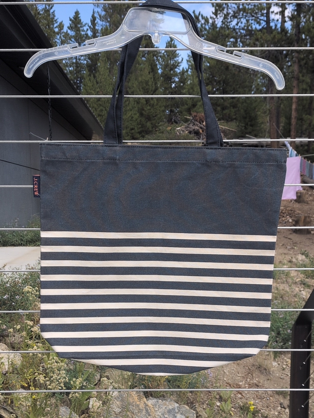 J. Crew Navy and Cream Stripe Canvas Tote Bag